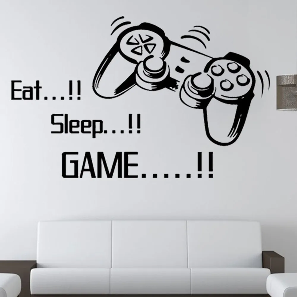 Eat Sleep Game Decalcomanie da muro Adesivi murali rimovibili con scritte fai-da-te per ragazzi Camera da letto Soggiorno Camere dei bambini Carta da parati Decorazioni per la casa