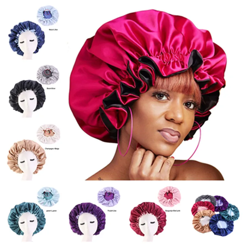 New Silk Night Cap Hat Double side wear Women Head Cover Sleep Cap Satin Bonnet for Beautiful Hair - Wake Up Perfect Daily Factory Sale DHL