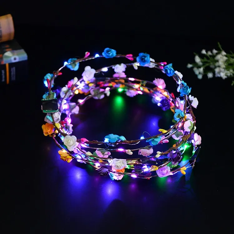 Gorąca LED Glow Crown Hair Band Light Party Rave Floral Włosy Garland Luminous Wieniec Ślub Dekoracyjne kwiaty Party Podstawa2C5176