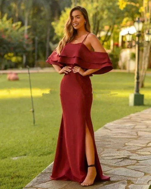 Dark red wedding guest dress clearance