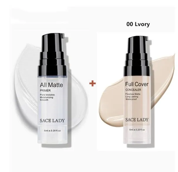 Sace Lady Make Up Set 6ml Base Primer Full Cover Vätska Matt Concealer Makeup Face Corrector Vattentät Make Up Base Cosmetic