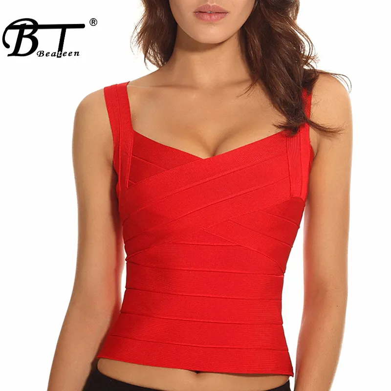 Beateen 2019 Nouveau Sexy Femmes Élastique Haut Bandage Stretch Col En V Serré Dame Camis Gilet Débardeurs D'été Y190123