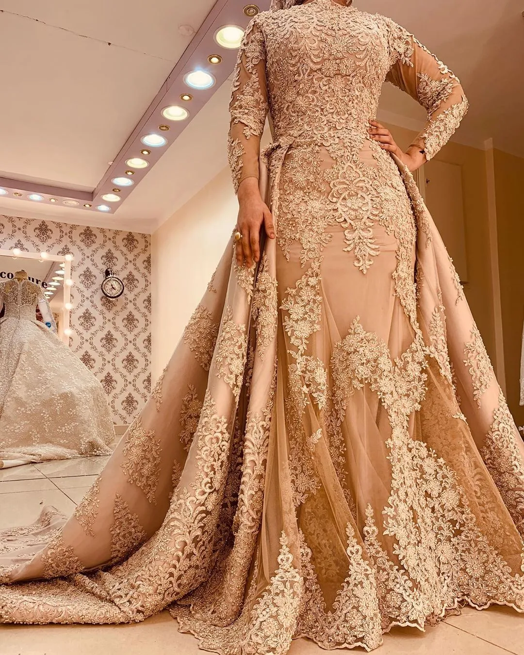 Aso Ebi 2020 Arabe Musulman Luxueux Sexy Robes De Soirée En Dentelle Perlée Robes De Bal Sirène Formelle Partie Deuxième Réception Robes ZJ518