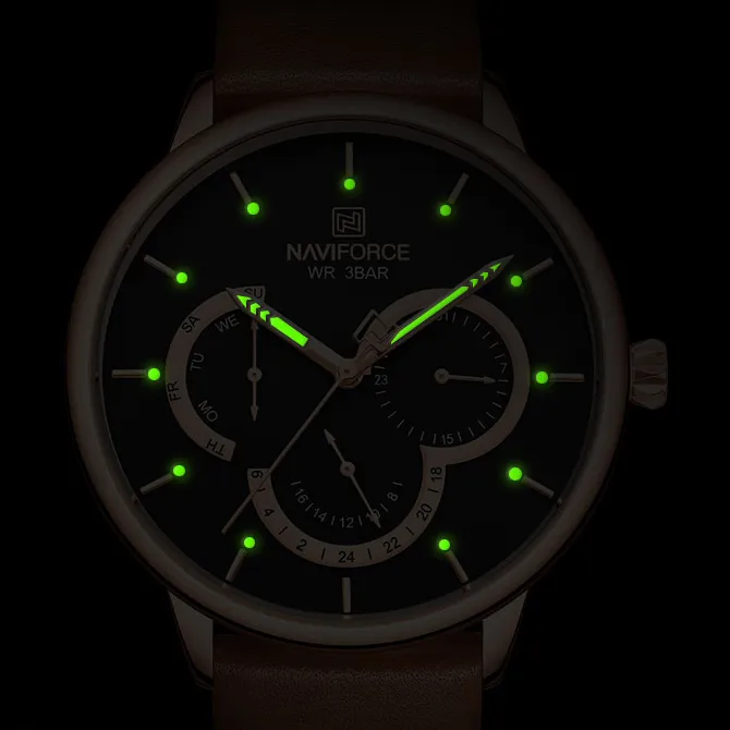 Naviforce Men Watches Fashion Business Watch Men's Leather Waterproof Quartz Wristwatch 24 Hour Man Clock Relogio Masculino289m