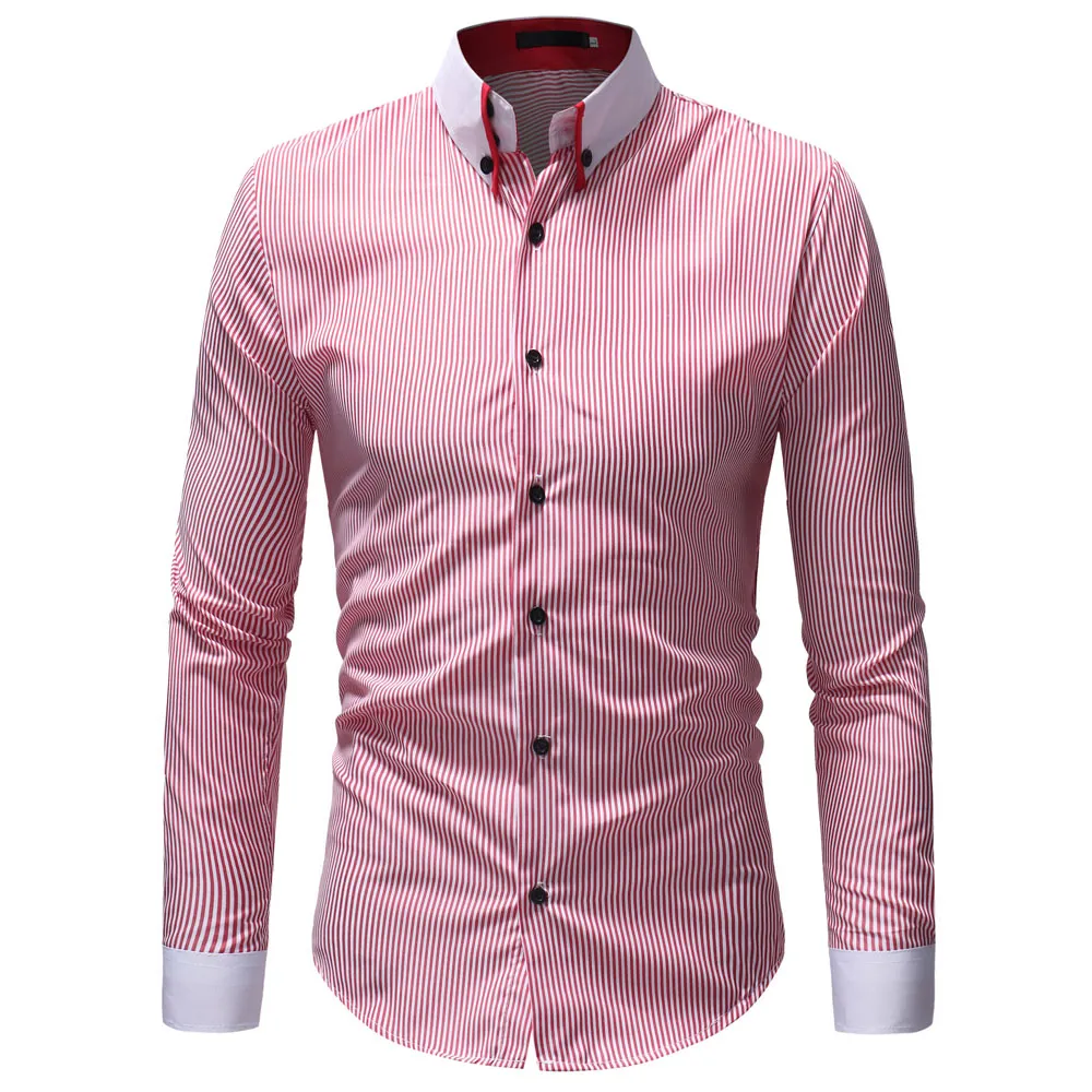 WSGYJ Camicia a Righe Piccole 2019 Camicie Casual a Maniche Lunghe Moda Coreana Camicie Casual in Cotone Business Social Abbigliamento da Uomo