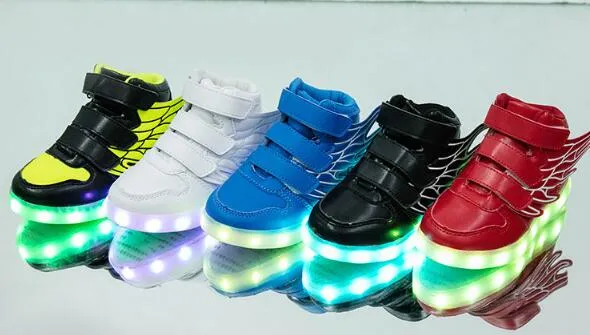 26-37 UncleJerry Kids Light up black white red pink green with wing Children Led Boys Girls Glowing Luminous Sneakers USB Charging Shoes