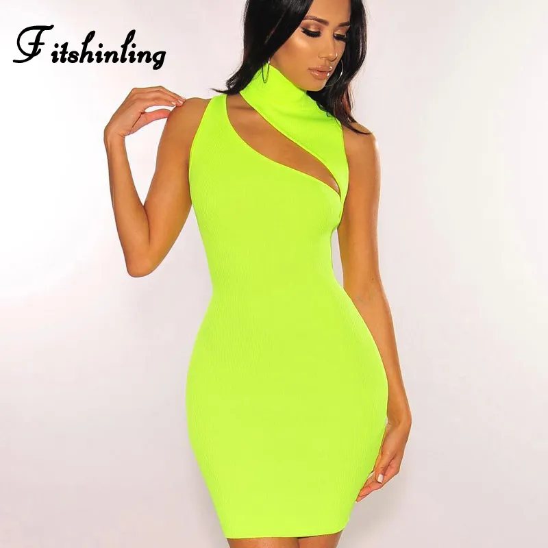 Fitshinling Cut Out Sexy Bodycon Dress Ladies Sleeveless Summer