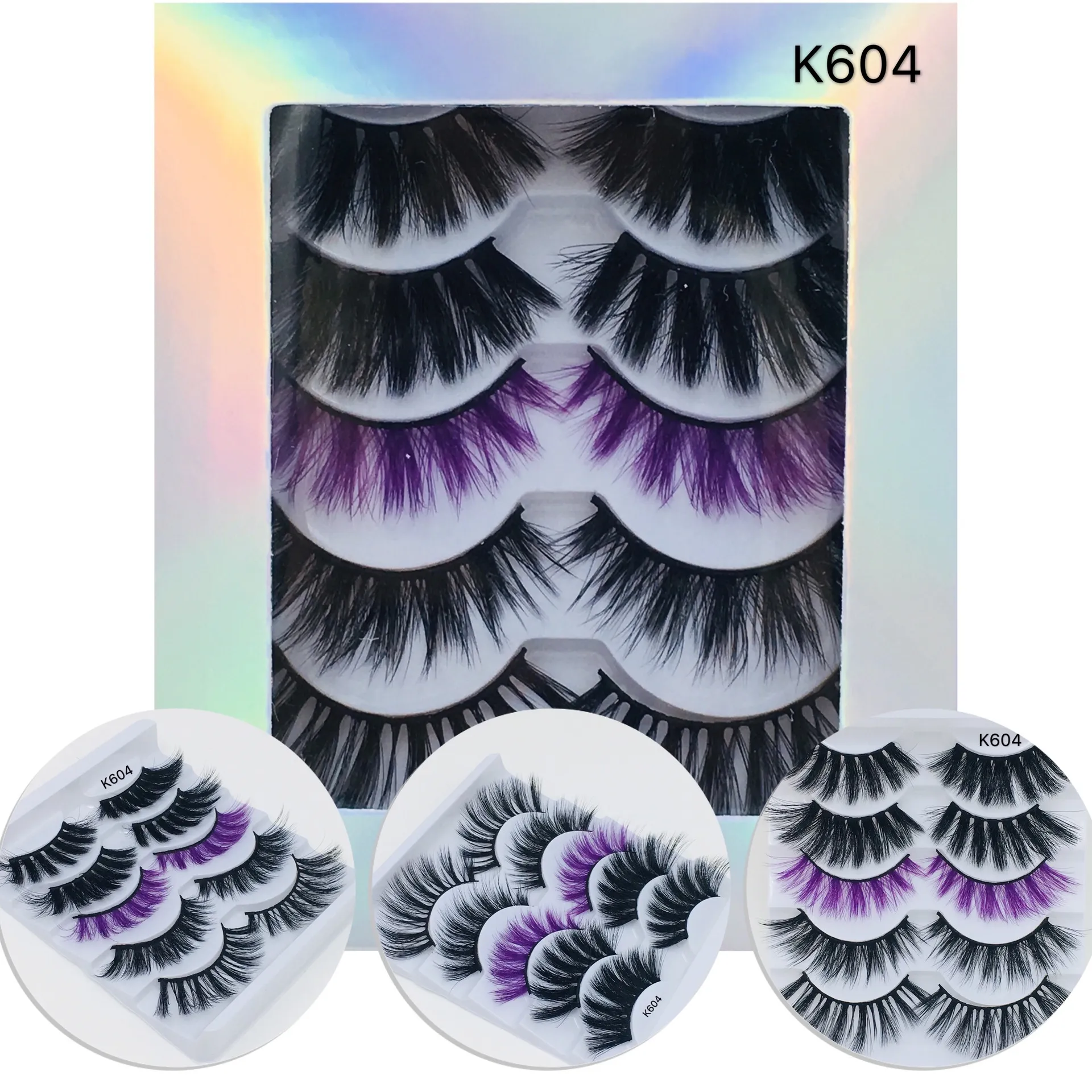 5 pairs 3D mink eyelashes colorful eyelashes natural thick eyelashes laser color box 6 styles