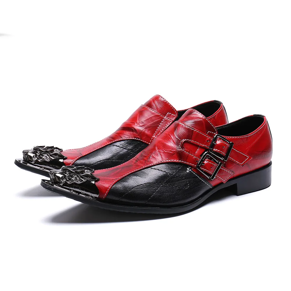 Scarpe da uomo in vera pelle patchwork rosso nero stile britannico Abito da sposa per feste Scarpe da ballo paty maschili Slip on Business Shoes Male