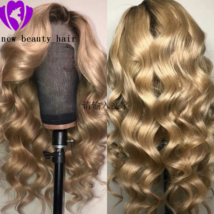 Free part 180% Density Ombre Lace Front Wig synthetic deep Wavy Curly Dark Roots Honey Blonde brazilian hair Wigs For Black Women