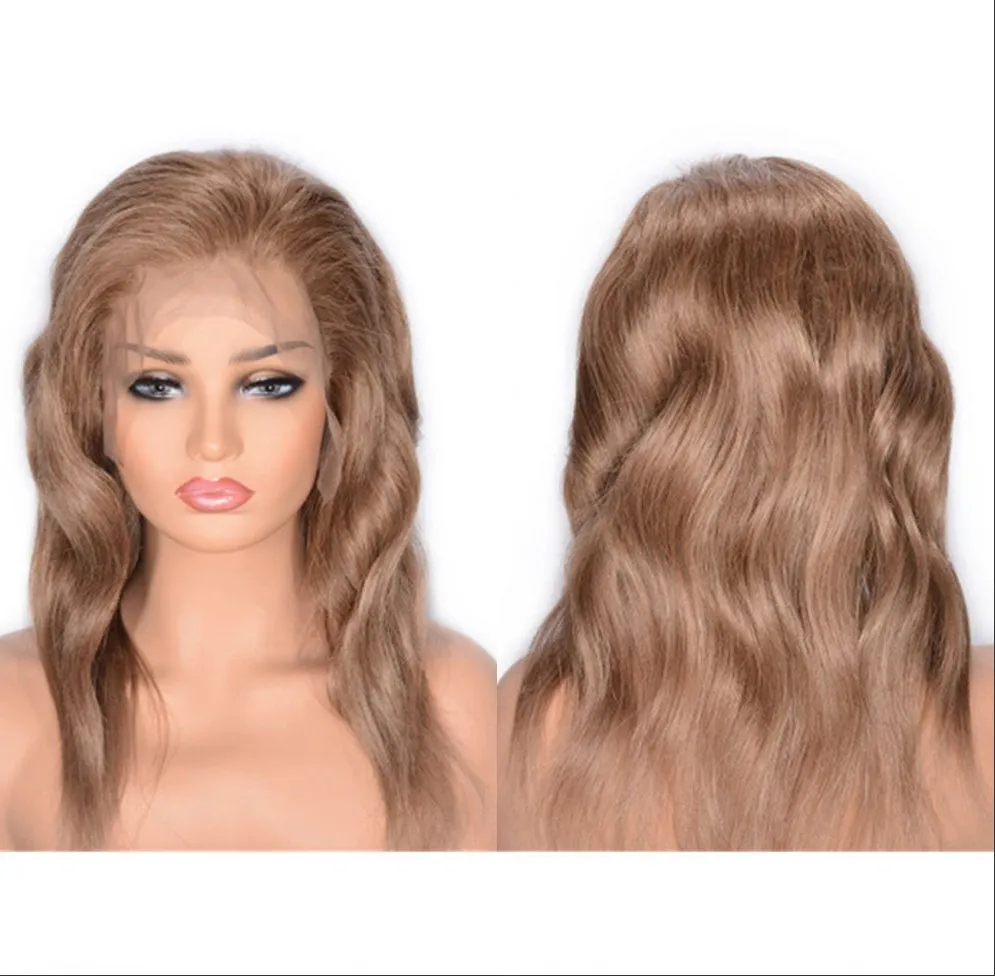 Wavy Brasileiro 13x4 Lace Front Wig 130% Densidade 8# Remy Human Hair Wigs pr￩ -arrancados para mulheres