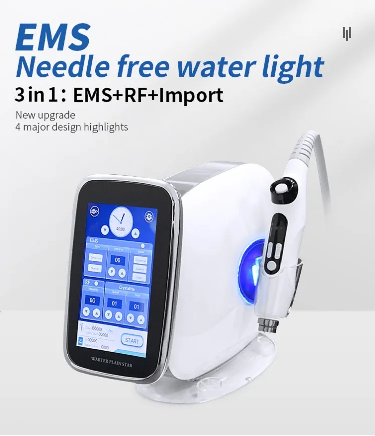 Mais novo 3 em 1 EMS Microneedle máquina RF sem agulha meso mosoterapia injector face lifting injeção de água anti envelhecimento beleza beleza dhl