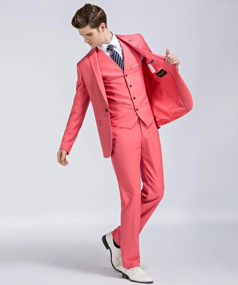 Melancia Vermelho Noivo Smoking Notch Lapela Centro de Ventilação Groomsmen Vestido De Casamento Excelente Homem Jaqueta Blazer 3 Peça Terno (Jaqueta + Calça + colete + Gravata)