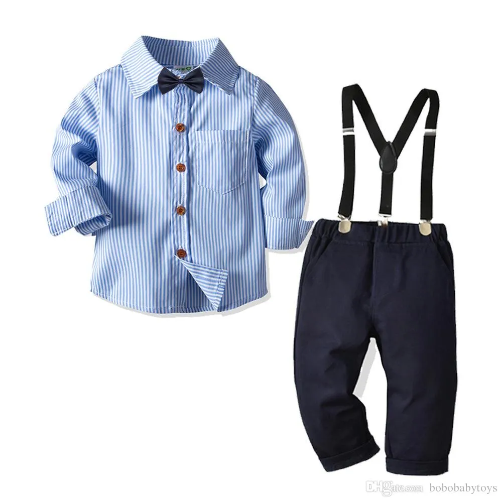 Çocuklar Yüksek Giysiler% 100 Pamuklu Uzun Kollu Gömlek Pantolon Toddler Erkek Giyim Seti 1 7 Yıllık Çocuk