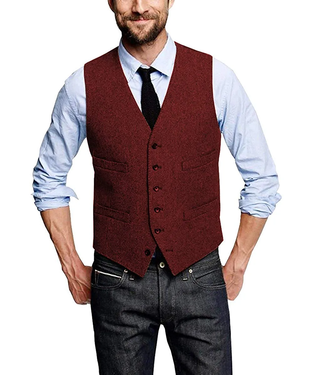 2020 Nouveaux gilets de marié Tenue pour garçons d'honneur de mariage Laine à chevrons Tweed Slim Fit Hommes Costume Gilet Ferme Robe de bal Gilet 10 couleurs 228