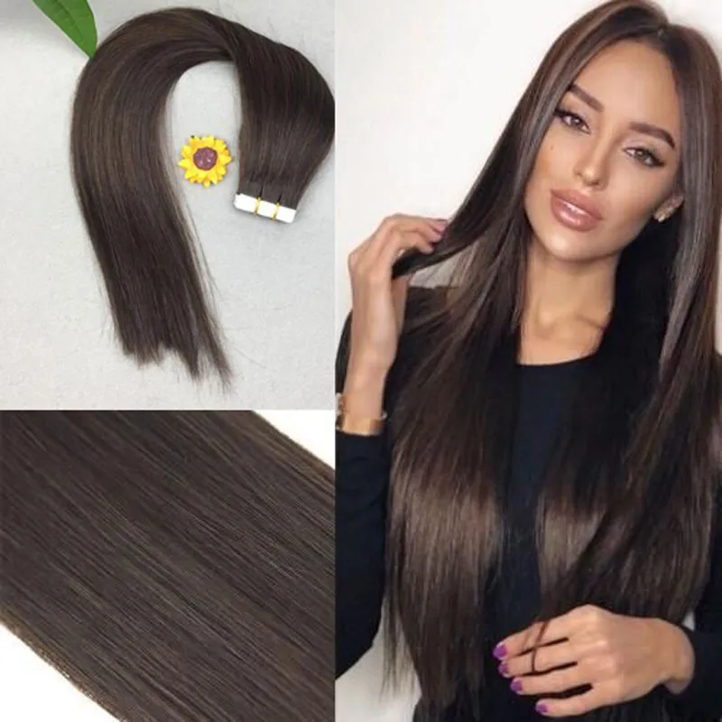 extension de cheveux de bande 100% PU Peau Trame Cheveux Péruviens Raides Remy Cheveux Humains 16-20 pouces pour Mode Femmes