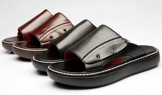 Hot Sale-Verão sapatos sandálias dos homens de couro de qualidade de couro praia salto alto chinelos Verdadeiros arranhões couro chinelos