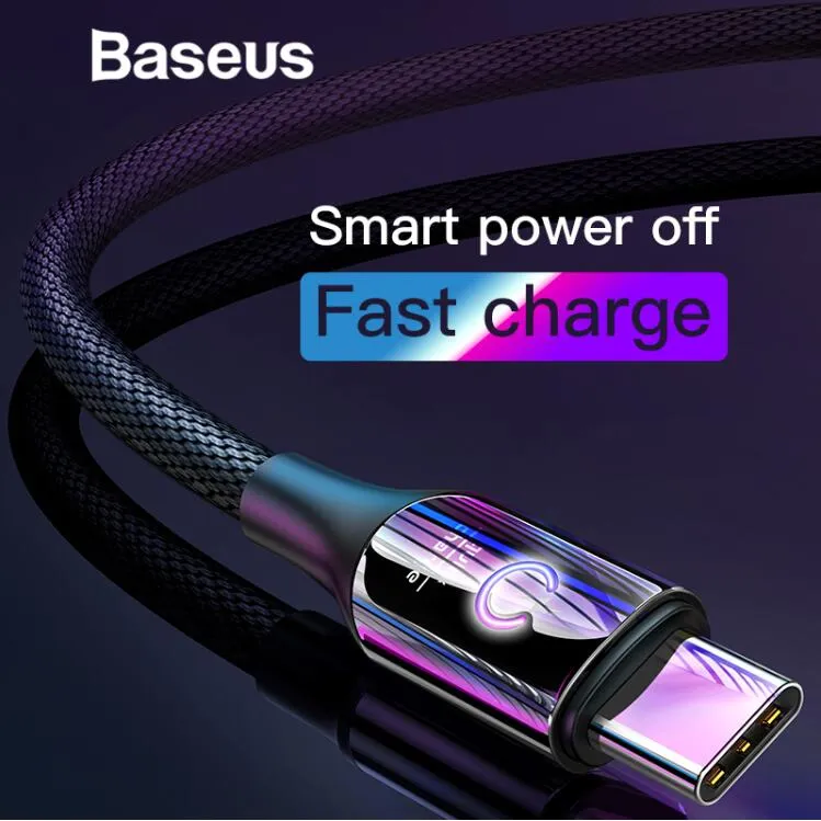 BASEUS SMART-wisselaar Breathe Lighting USB Type C-kabelondersteuning 3A Snel opladen voor Samsung Galaxy Note 9 S9 Plus Type C-apparaten