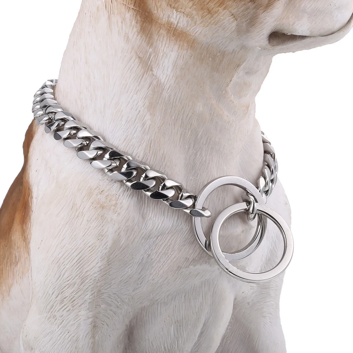 12-28 بوصة عالية الفولاذ المقاوم للصدأ المصقول اختيار كلب الياقات خنق الفضة كبح الكوبي ربط سلسلة الكلب قلادة الصلب قفل بارد 13MM