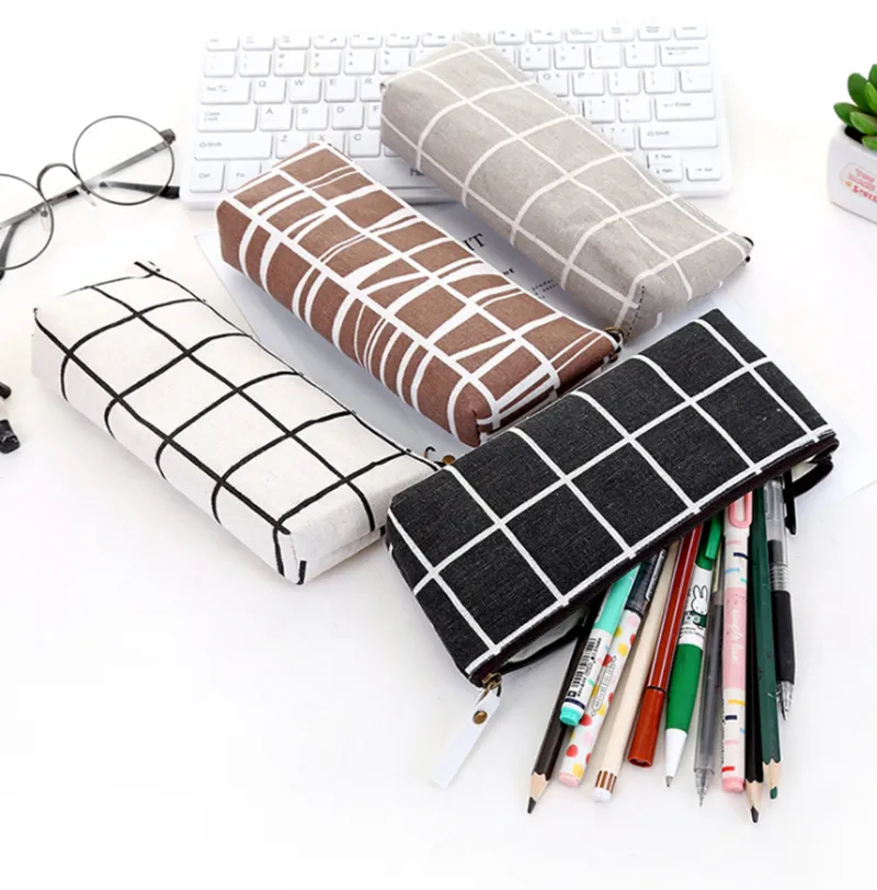 Striped Pencil Case Canvas School Pencil Bag Skriva Pencase Penväska För Studenter Pennor Kontorsmaterial