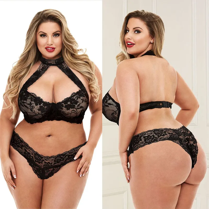 Bras Sets Lingerie Plus Size Women Sexy Underwear Erotic Bra And Panties  Halter Lace Suit For Fat Female 3XL - 5XL Sleepwear