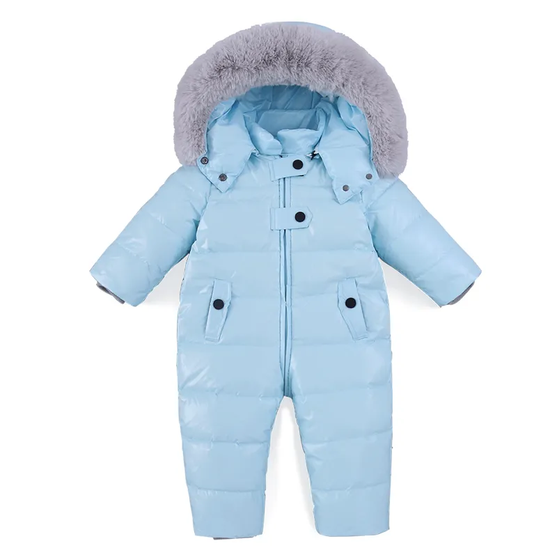 Dziecko Romper Winter Girl Boy Snowsuit Thermal Duck Down Futro Kapturem Kombinezon Noworodka Dzieci Zima Wspinaczka Ubrania Kostium Narciarski Kombinezony