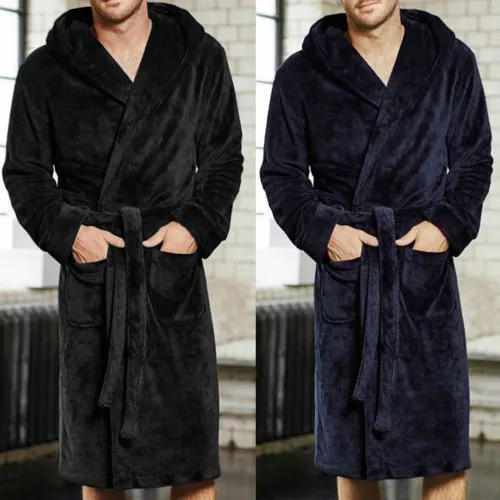 Hirigin męska zima ciepłe szaty Grube wydłużone pluszowe szale szlafrok Kimono Strona główna Odzież Długi Rękaw Płaszcz Peignoir Homme