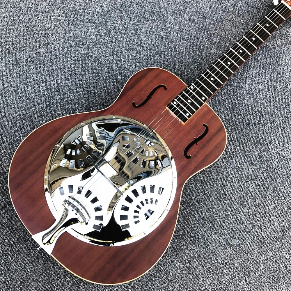 Custom Grand Brown Hollow body Chitarra elettrica Facotry Top in metallo Mini Humbucker Resonator Steel