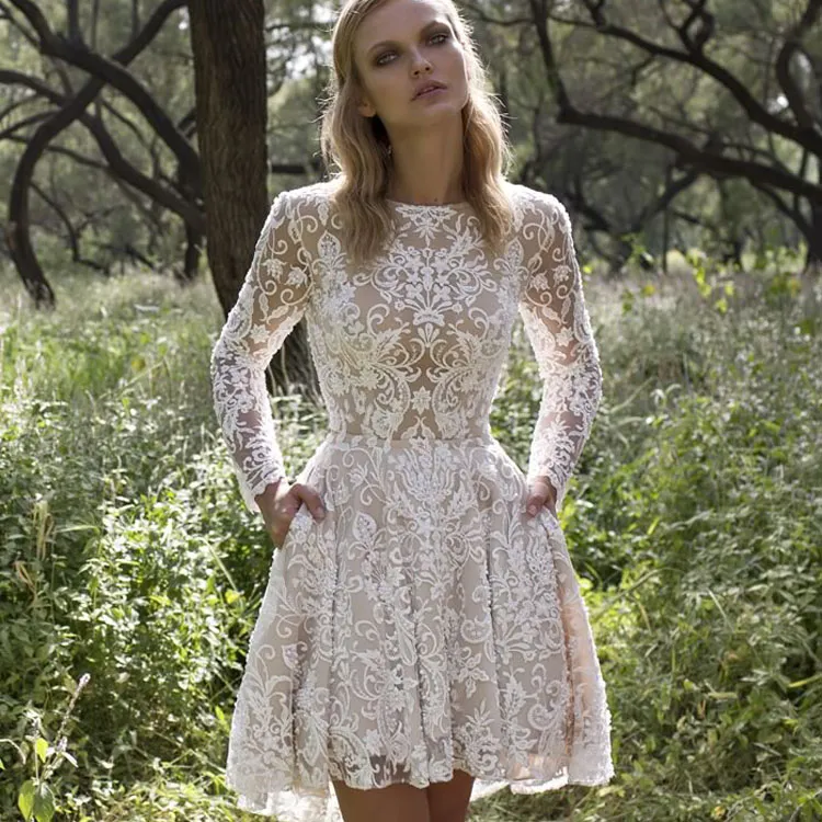Vestidos De Novia De Encaje Corto: Vestido De Boda De La Rodilla