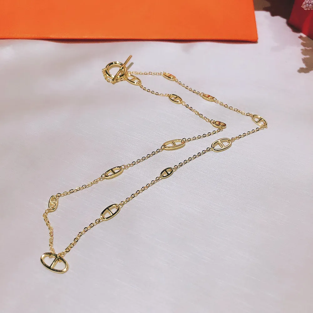 Hot Brand For Women Letter Round H Lock Jewelry S925 Silver Necklace Set France Quality Golden Gold Superior quality Necklace