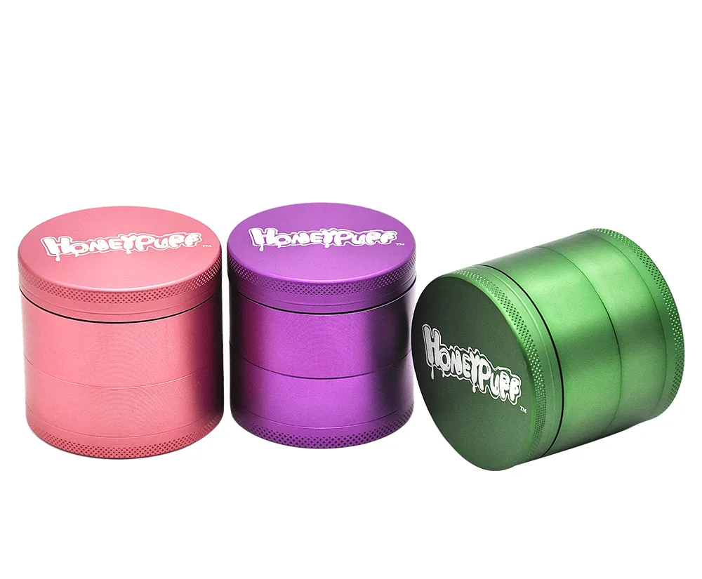 63MM Height 4Layers Groove grinding"Honeypuff"Logo Aluminum Herb Grinder with Gift Box Crusher 3 Colors Available