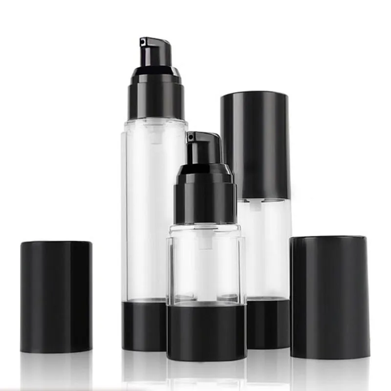 15 ml 30 ml 50MLClassic Black Vacuum Bomba Airless Garrafa Essência Cosmética Loção De Óleo Embalagem Garrafa Recarregáveis ​​F2017486