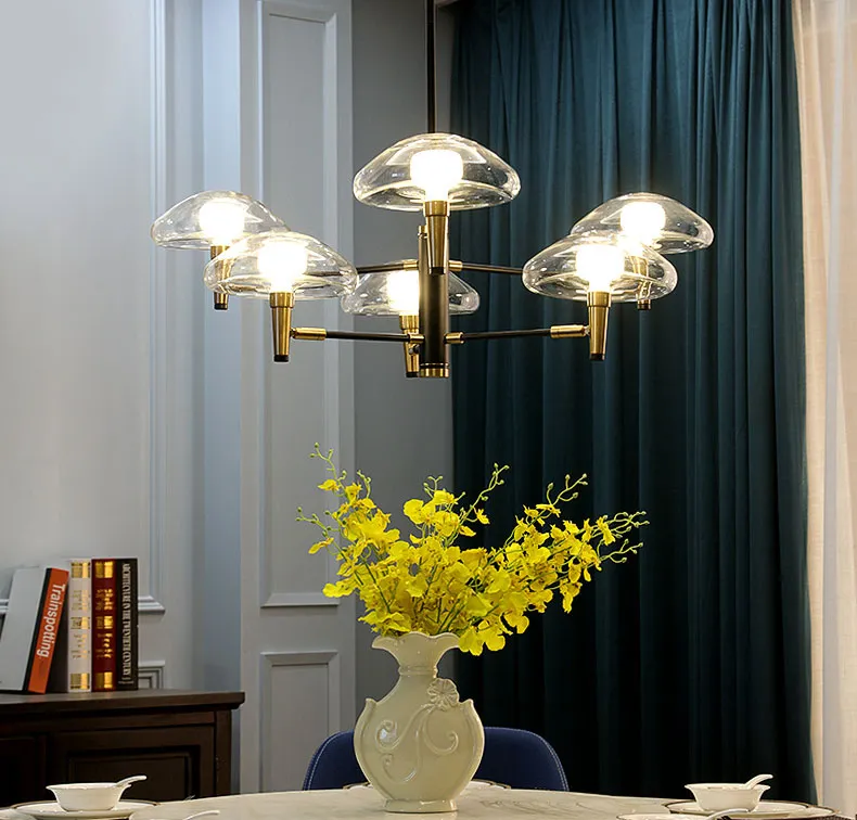 Lampadario a LED postmoderno Illuminazione in ferro Lampada da pranzo in vetro deco Lampade a sospensione per soggiorno Lampade a sospensione per camera da letto