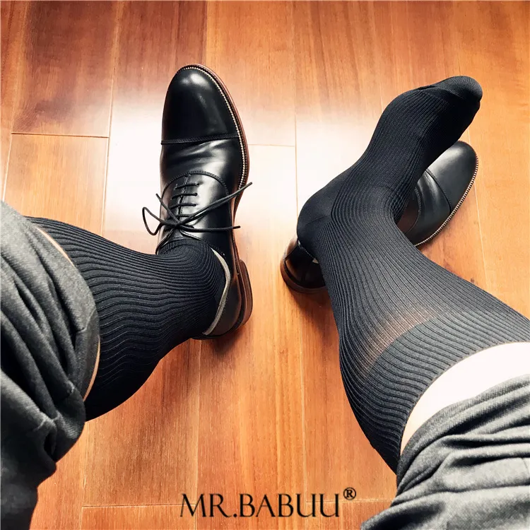 Mens Striped Nylon Silk Business Diabetic Compression Socks