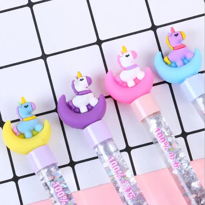 Cartoon Unicorn Quicksand Black Ink 0.5mm Gel Pens Stardrone Students Gel-Pen Writing Supplies Office & School HA416