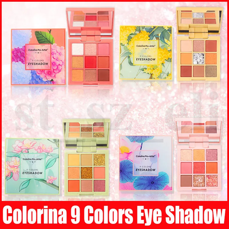 Colorina 9 colores Paleta de sombras de ojos Pigmentado Mate Brillo Paleta de sombras de ojos Sombra de ojos a prueba de agua Maquillaje de flores 4 estilos