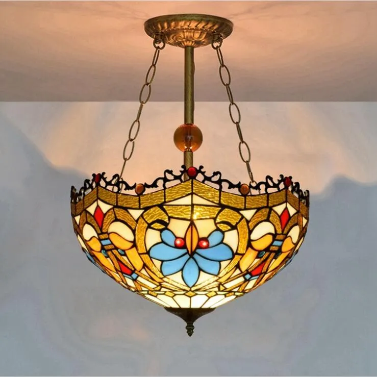 Suspension européenne baroque Tiffany vitrail lustre luminaire rétro salle à manger barre lampes suspendues