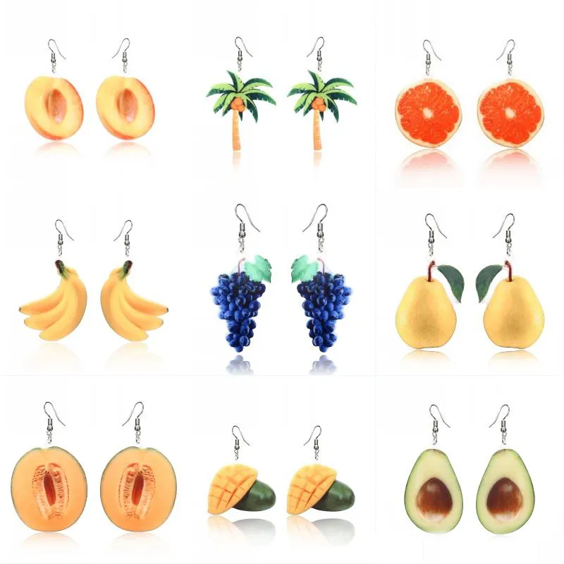 Nya Fruktörhängen Banan Persikor Kiwi Orange Gurka Pineapple Gullig Droppe Dangle Hook Örhängen Smycken Pendant Alla hjärtans daggåva