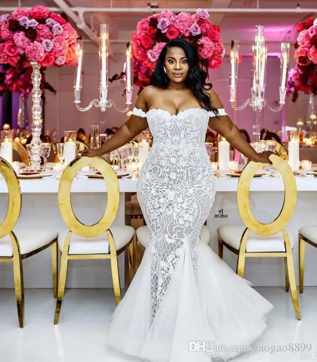 Modest Off Shoulder Plus Mermaid Wedding Dress With Trumpet Tulle