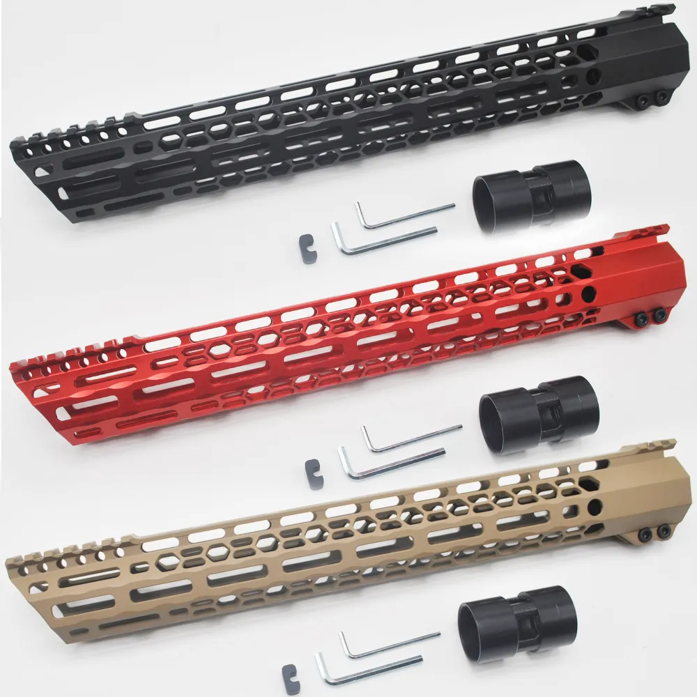 Hunting 15'' inch M-lok Clamping Handguard Rail Picatinny Mount System Ultralight Slant Cut Design_Black/Red/Tan Colors