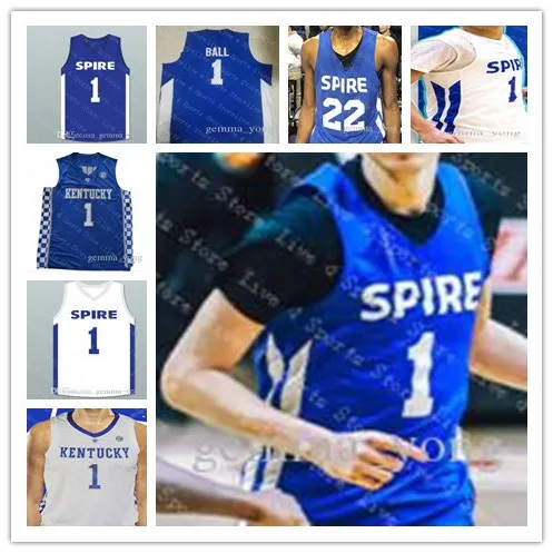 Kentucky Wildcats College Basketball NCAA Jerseys Homens Spire Institute 1 LaMelo Ball High School Costurado Tamanho S-3XL Alta Qualidade Branco Azul