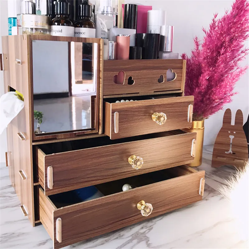 Bricolage en bois boîte de rangement maquillage organisateur bijoux conteneur bois tiroir organisateur à la main cosmétique boîte de rangement ensemble 6 styles297k