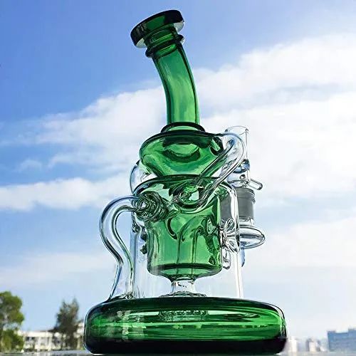 Green Blue Amber Glass Bong Water Pipe Recycler Hookahs Dab Rig and Perc Oil Rigs 14 mm Joint Bongs Water Pipes