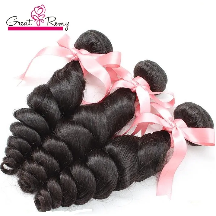 Greatremy 100% Peruvian Hair Extension 3pcs/lot Remy Human Hair Extensions Wavy Loose Wave Drop Shipping Natural Color