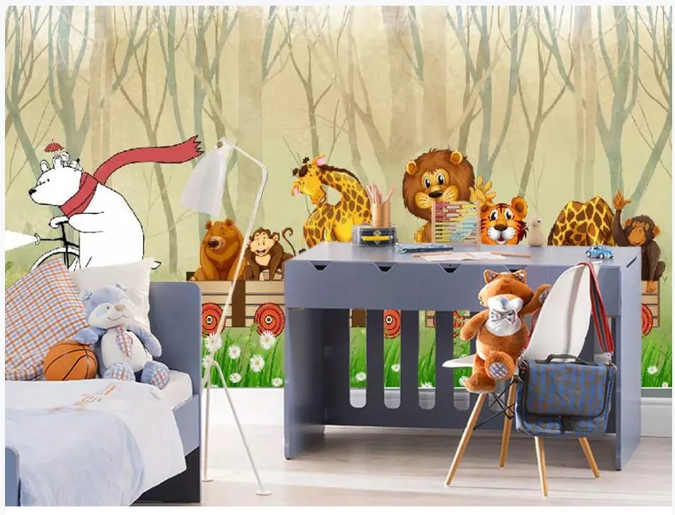 3D مخصص جدارية خلفية الصورة الكرتون ورق الحائط غابة الحيوانات غرفة الجداريات الأطفال خلفية خلفية للجدران 3D