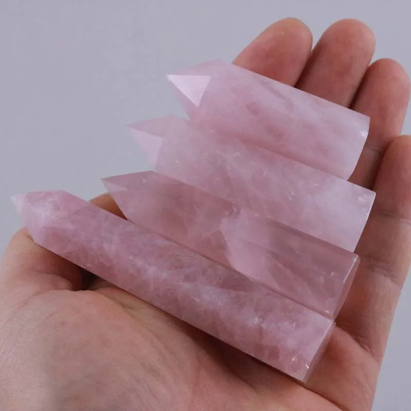 70-80MM Natural Rock Pink Rose Quartz Crystal Wand Point Healing Mineral Stone Pink333L