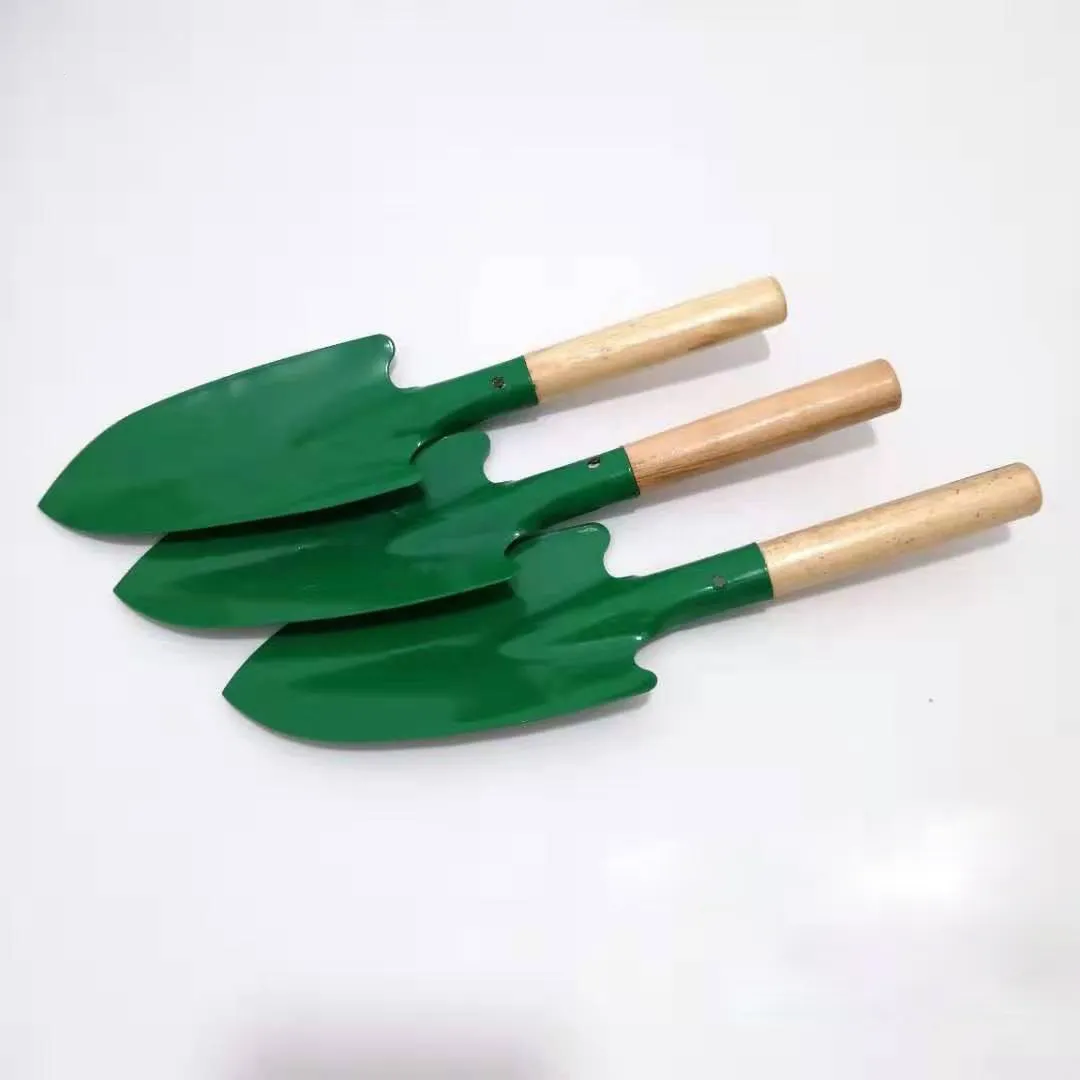 26cm Mini pelles à sable pelles de plage pelles de jardin en métal avec manche en bois robuste outils de jardinage sûrs truelle pelle vert