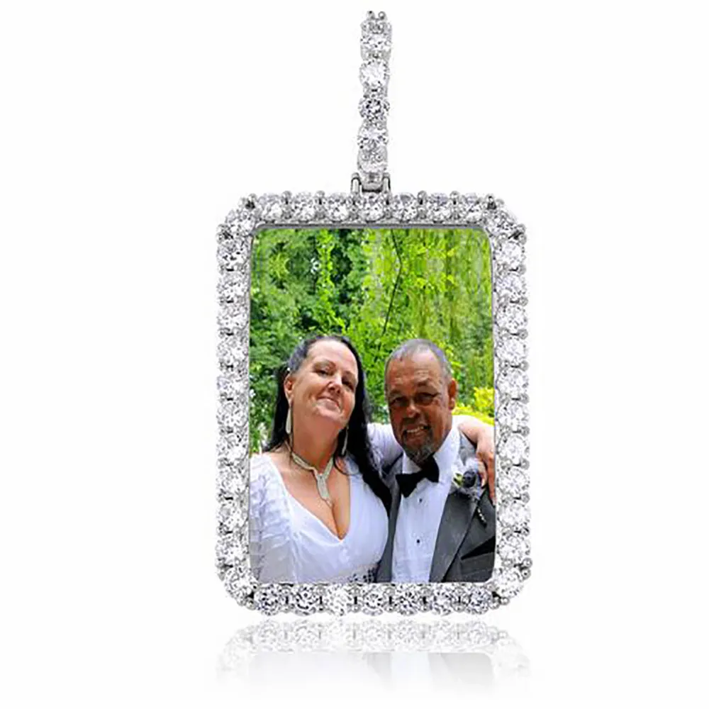 Custom Made Photo Pendant 14K Gold Silver Rosegold Rectangle Medallions Pendant Necklace for Men Women gifts