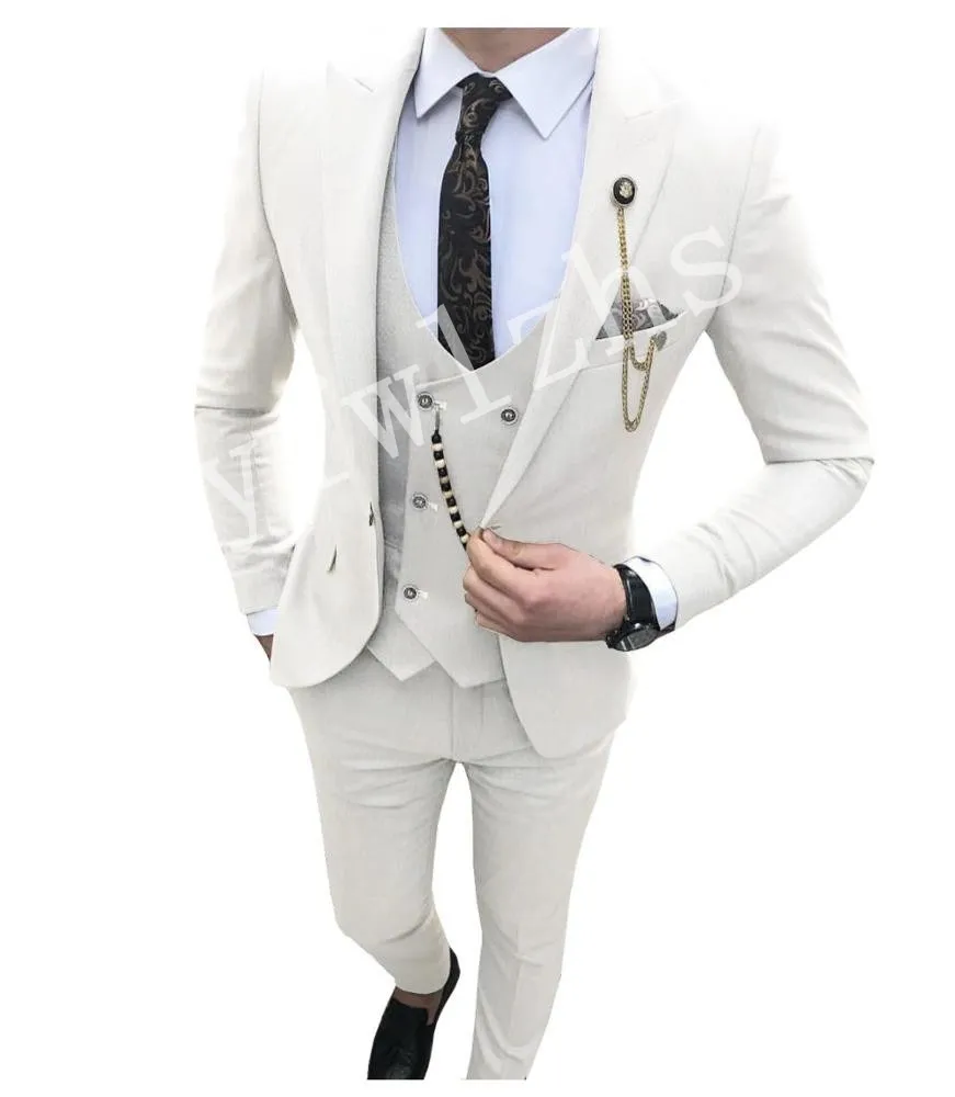 Gut aussehend One Button Groomsmen Spitze Revers Bräutigam Smoking Männer Anzüge Hochzeit / Prom / Abendessen Bester Mann Blazer (Jacket + Pants + Tie + Vest) W163