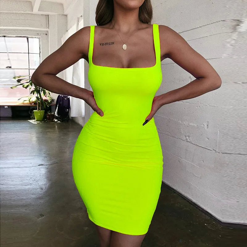 Summer Off Shoulder Mini Bodycon Dress for Women Fashion Backless Club Party Sexy Wrap Neon Dress